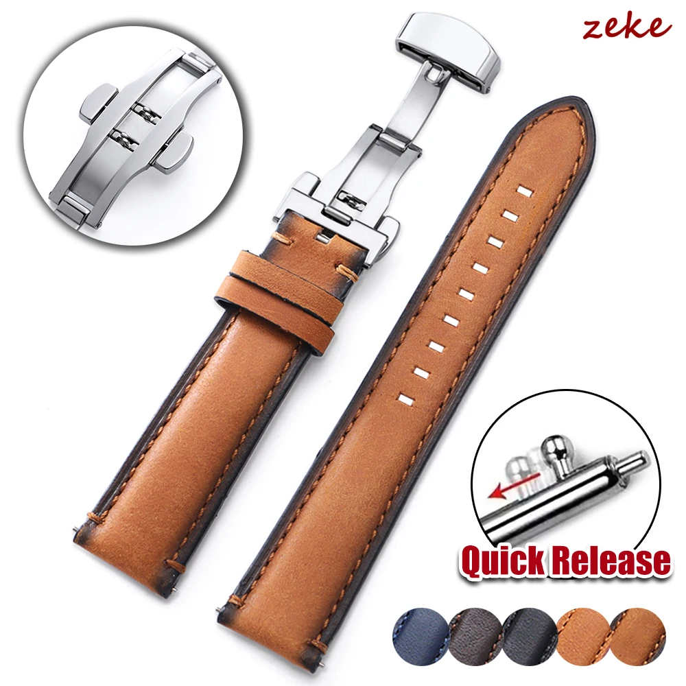 Handgefertigtes Retro-Ölwachs-Armband aus echtem Kalbsleder, 20 mm, 22 mm, 24 mm, Schnellverschluss-Armband, Gürtel für Herren und Damen, Uhrenarmband-Zubehör