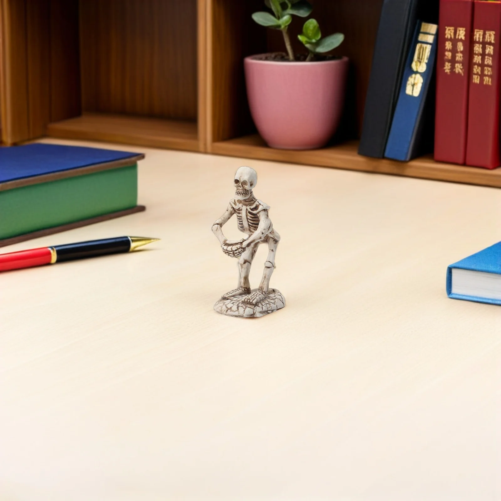 1 قطعة حامل قلم جمجمة من الراتنج شكل سطح المكتب تخزين الرف فرشاة للمكياج حامل منضدية الديكور هدية الهالوين #2