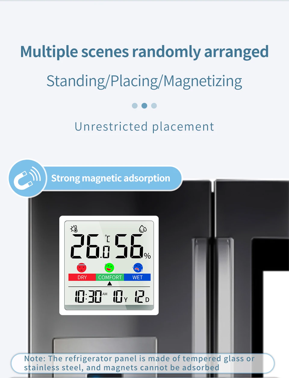 Quarto Hgrômetro Digital com Bateria, Temperatura e Umidade Medidor, Data Clock