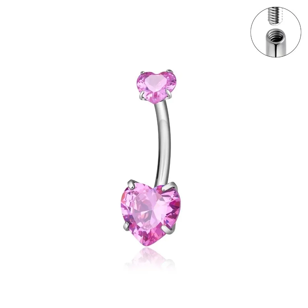 Shiny Internal Thread Belly Button Rings Stainless Steel Crystal Navel Rings Silver Heart Body Jewelry Girl