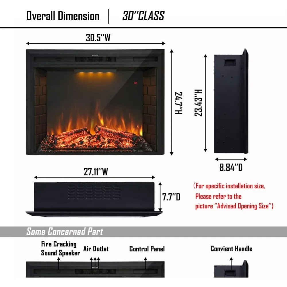 مدفأة كهربائية 30 بوصة مع تصميم راحة ريترو، سخان مع صوت تكسير النار، جهاز تحكم عن بعد ومؤقت، 750 وات/15 #5