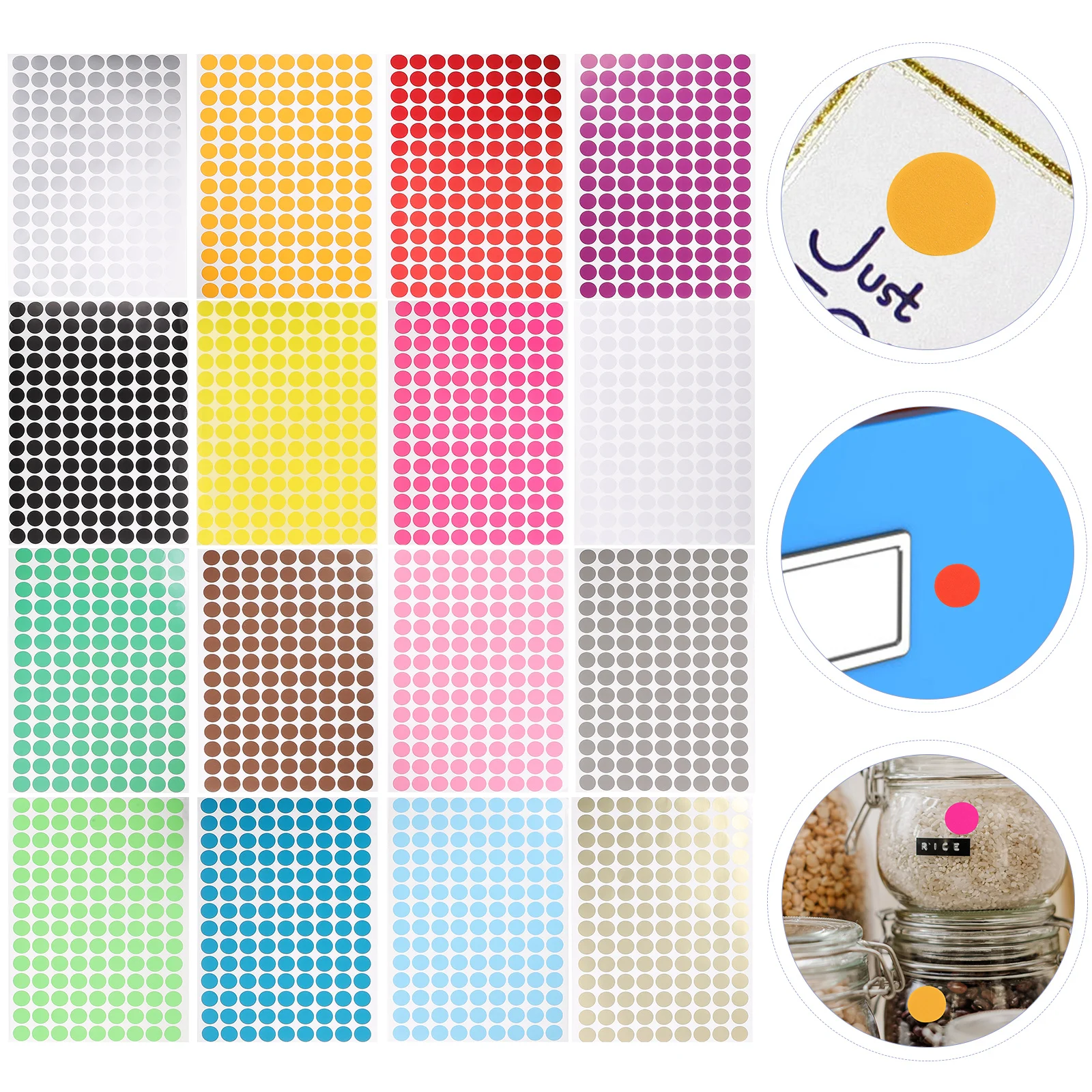 

16 Sheets Colored Circle Dot Stickers Round Labels Color Coding For Home Organization Self-Adhesive Small Storage Decor