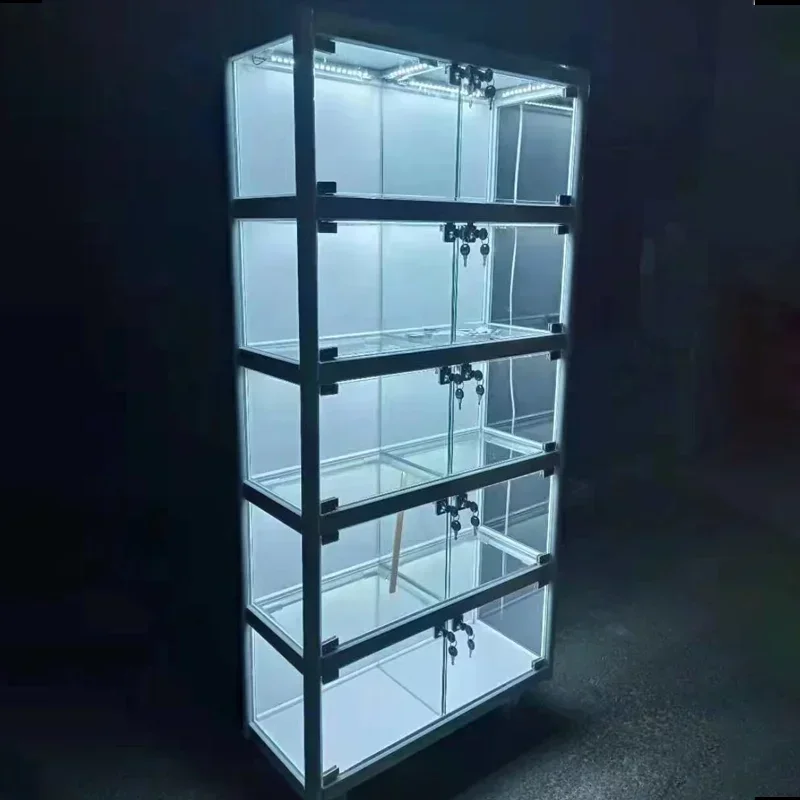 JJHandicraft Display Cabinet For Figurines, Jewelry, And Jadeware, Tempered Glass Showcase With Sliding Doors, Lockable,