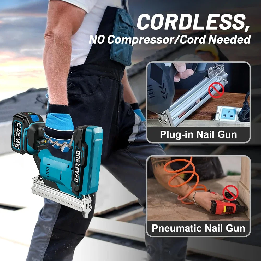 Straight U Staples Brushless Nail Gun Battery Powered Wireless Cordless Electric Stapler for Makita 18V Battery Woodworking