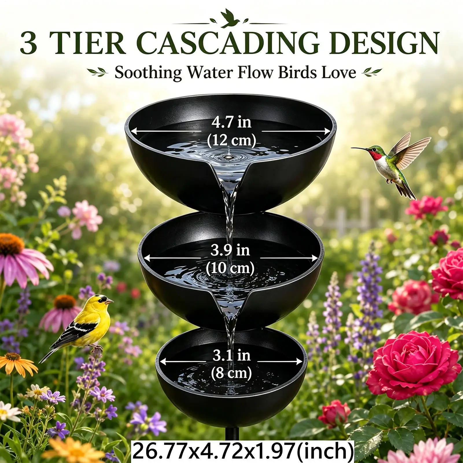 Rain Catcher Bird Bath 3-Tier Decorative Rustic Metal Rustproof Bee Watering Station Hydration Bowls for Outdoor Garden Yard