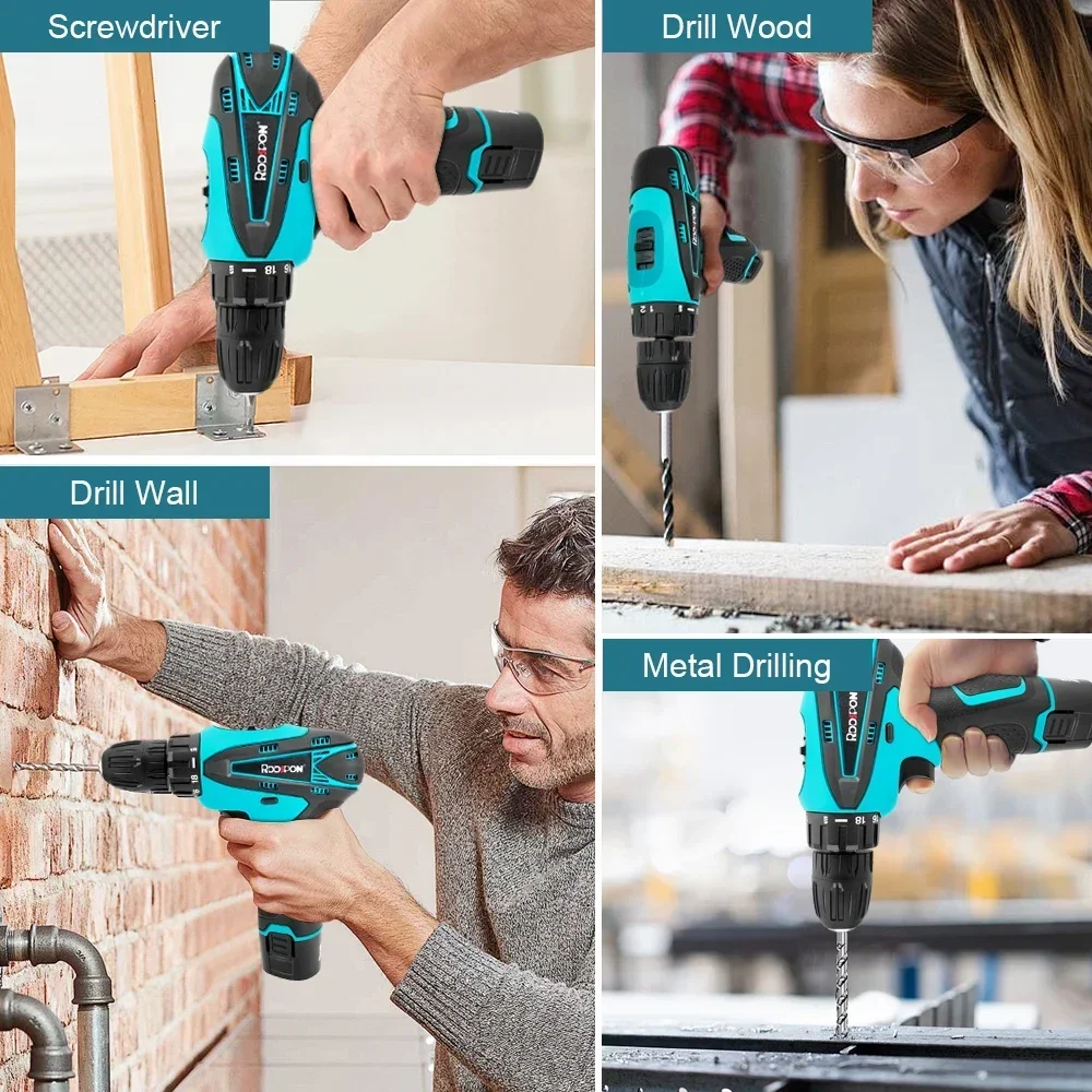 12V Electric Cordless Drill 350W High-power Lithium Battery Wireless Rechargeable Hand Drill Home DIY Electric Power Tool