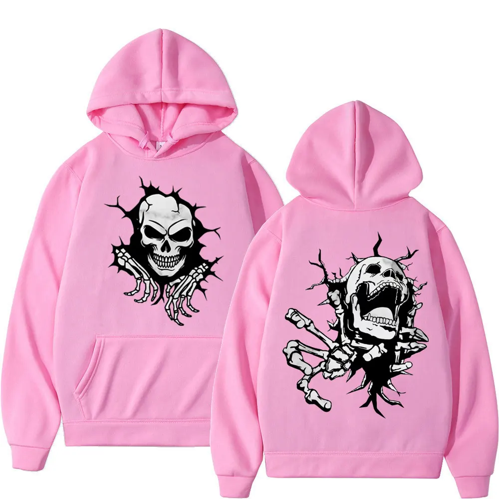 Moletons com capuz vintage gótico masculino e feminino, com capuz gráfico Horror Skull, pulôveres grandes, moda casual, outono, inverno