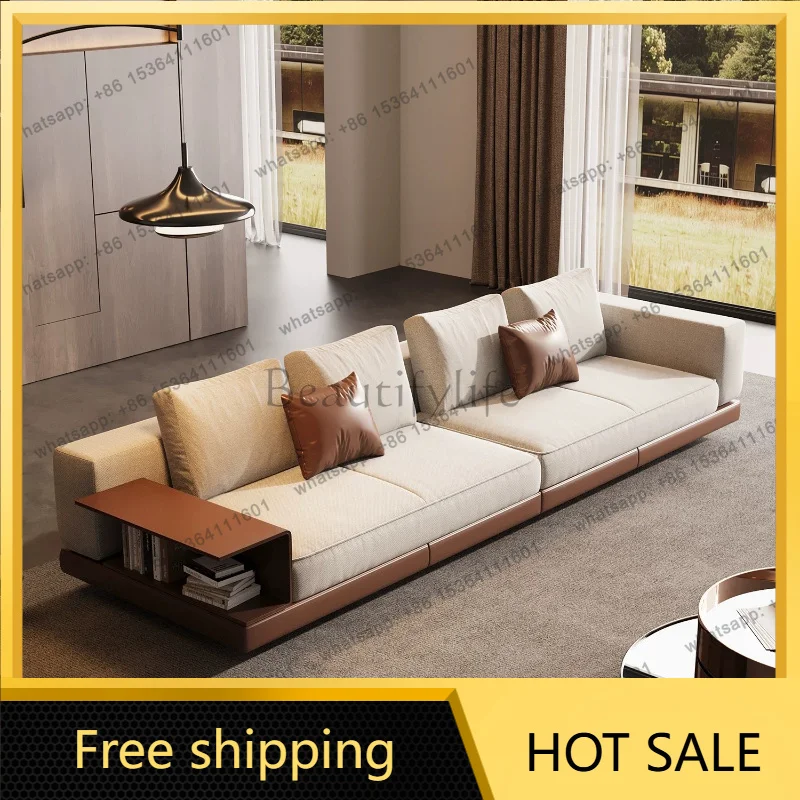 PG Italian minimalist style living room sofa fabric straight row large sofa coffee table combination set light luxury high sense