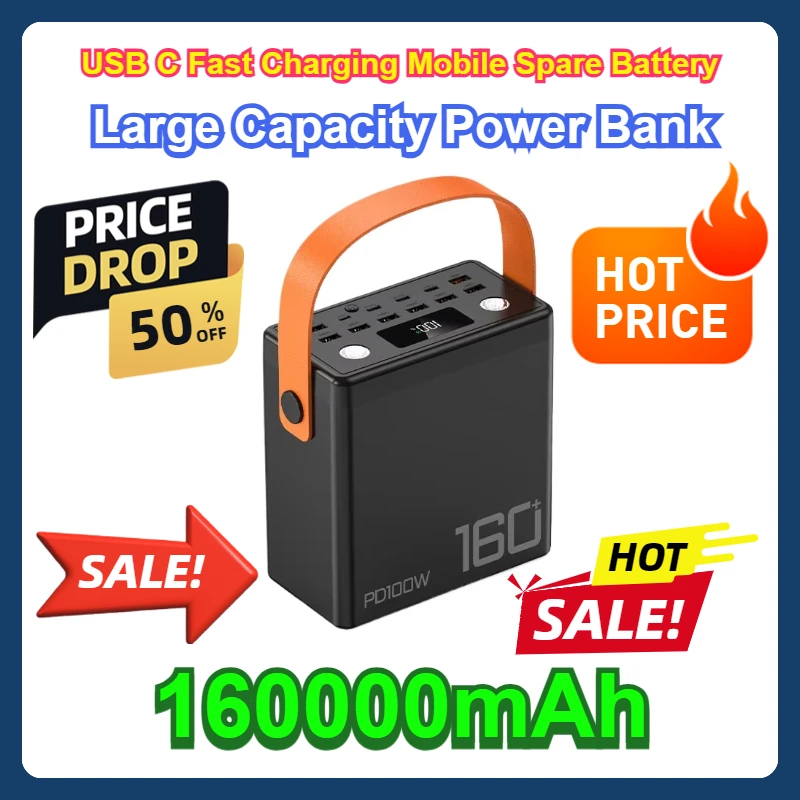 For IPhone 15 Samsung Xiaomi Laptop 160000mAh Large Capacity Power Bank Portable PD100W USB C Fast Charging Mobile Spare Battery