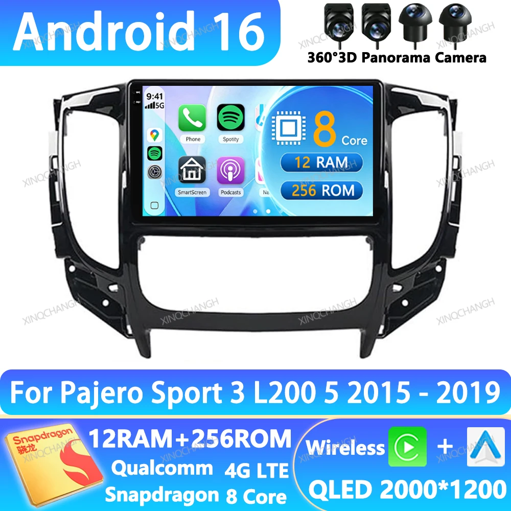 Android 16 Car Radio For Mitsubishi Pajero Sport 3 L200 5 Triton 3 2015 - 2019 QLED GPS 2DIN Head Unit 4G LTE 5G WIFI Qualcomm