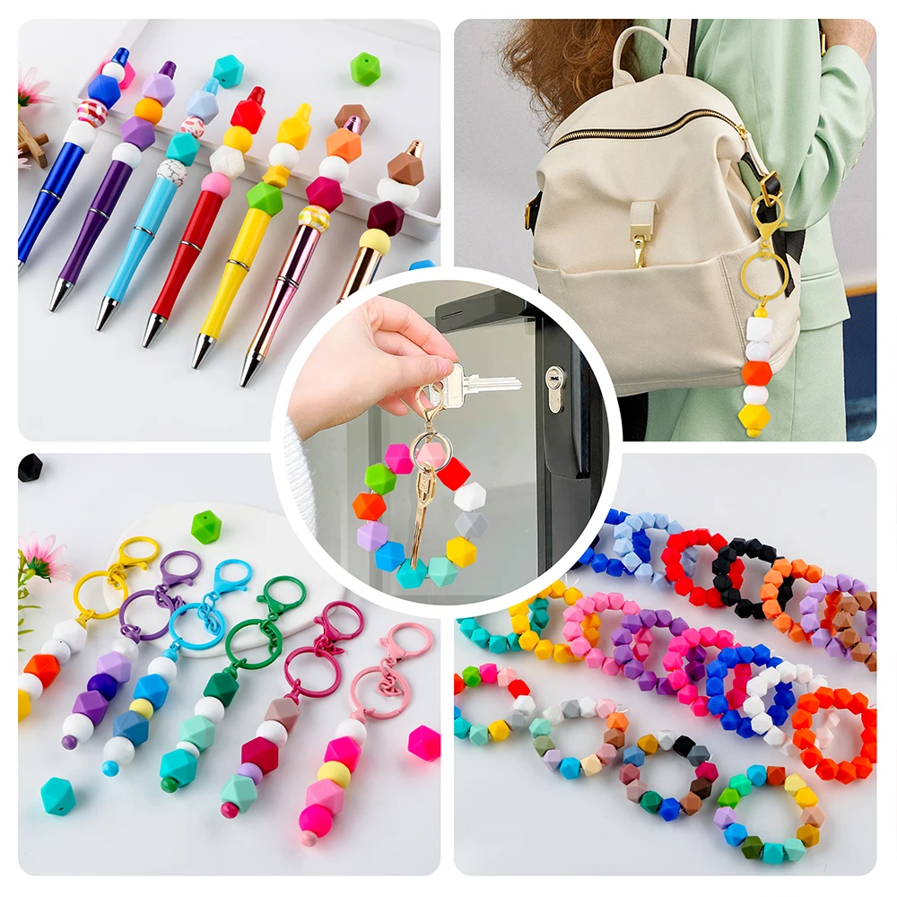 Sunrony 10Pcs Silicone Beads 14mm Hexagon Bead For Jewelry Making Pacifier Chain Necklace Bracelets Keychain Accessories