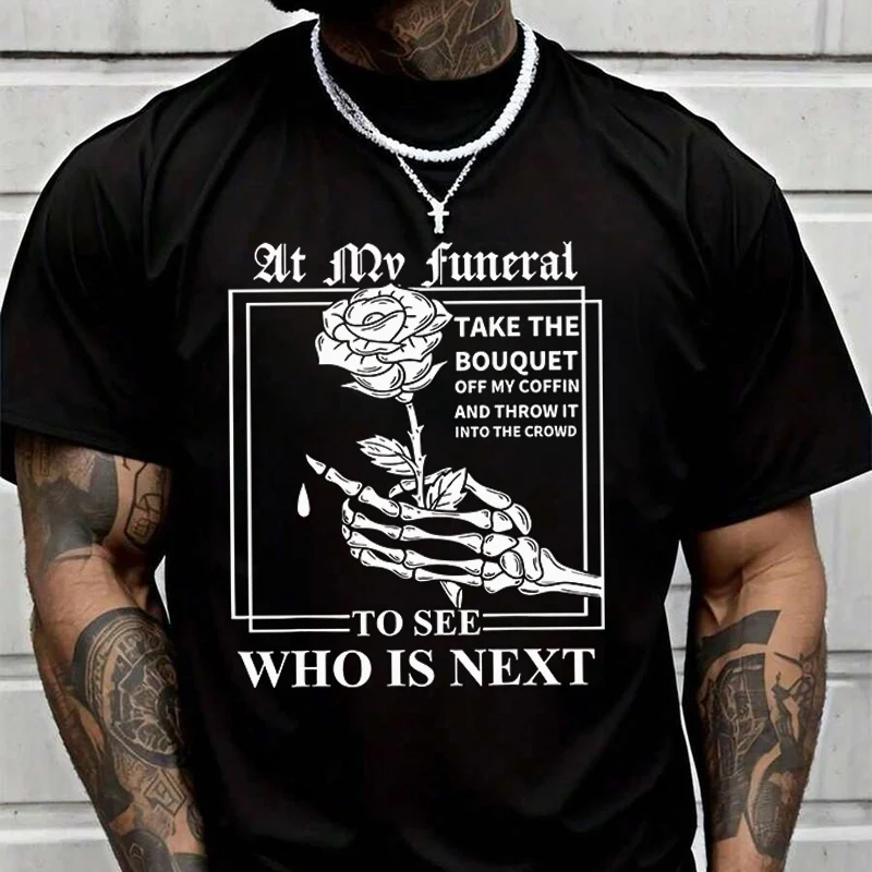 

Мужская черная футболка с графическим принтом Skeleton Hand & White Rose, новые мужские повседневные футболки с круглым вырезом и короткими рукавами