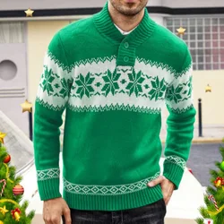 Korean Men Fall and Winter New Pullover Casual Sweater Long Sleeve Christmas Jacquard Simple and Comfortable Knitted Sweater Men