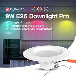 Gledopto ZigBee3.0 9 Вт светодиодный потолочный светильник E26, встраиваемый светильник, тьмяная цветовая температура RGB для внутреннего освещения, приложение Tuya Homey Alexa Voice