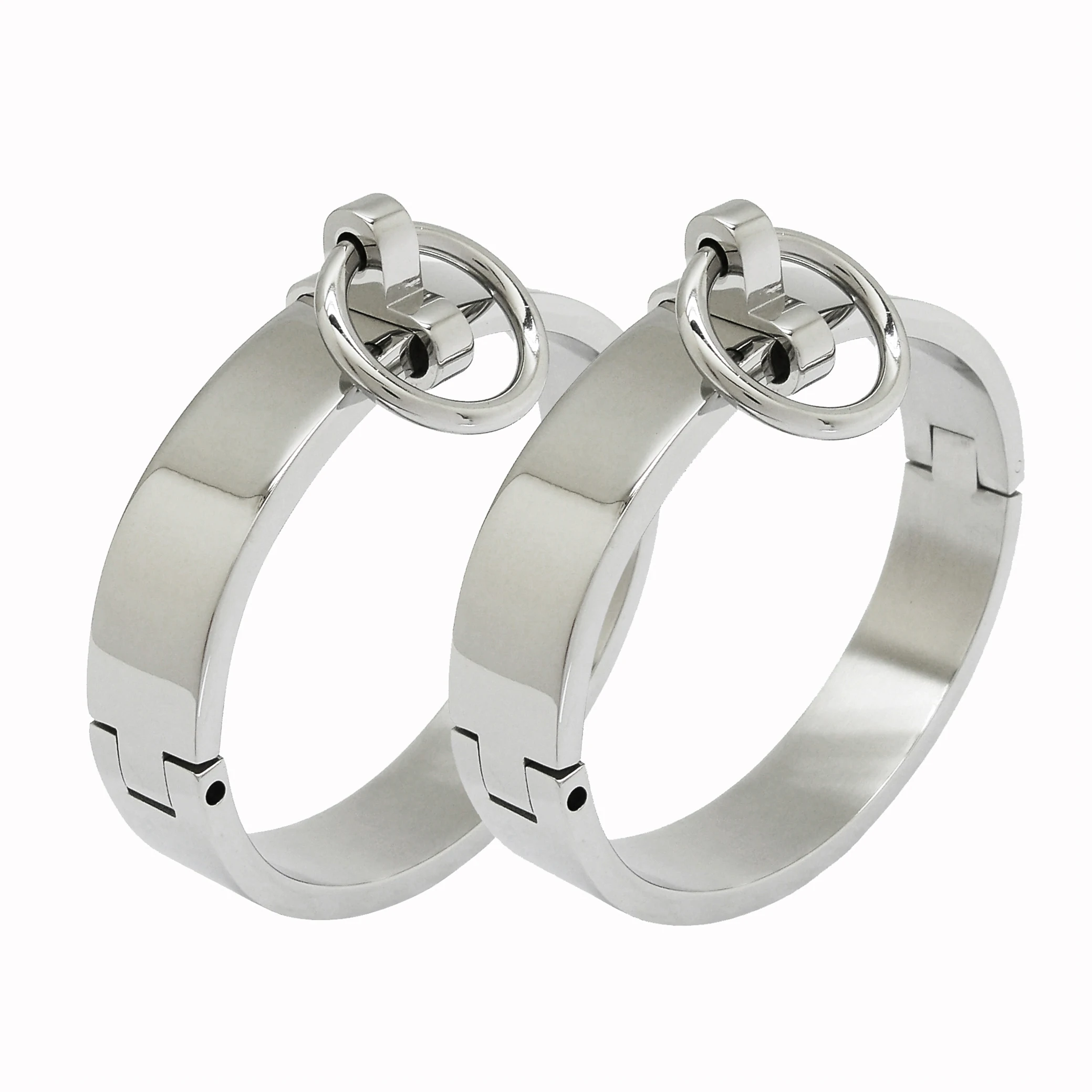 Lockable Stainless Steel Wrist Ankle Cuffs Bracelet Polished Shining Bangle with Removable O-Ring for Secure Restraint