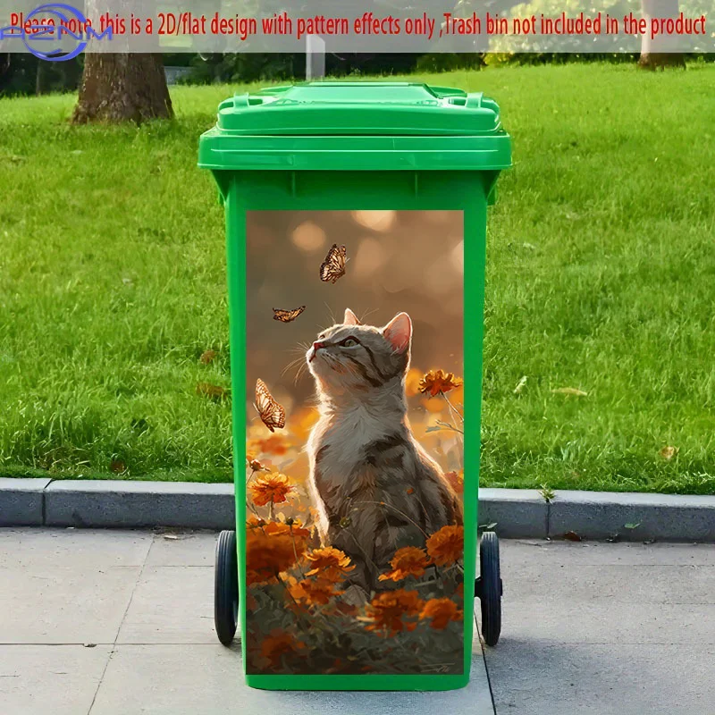 1pc of 2D Pattern Printing Kitchen Trash Can Sticker, Measuring X Cm, Featuring a Theme of Cats, Butterflies, And Flowers, Sui
