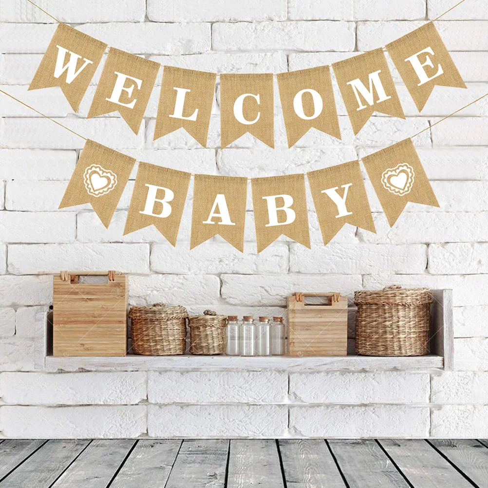 

Welcome Baby Bunting Banner Linen Burlap Hanging Decoration Birthday Party Outdoor Indoor Swallowtail Flags Heart Pull