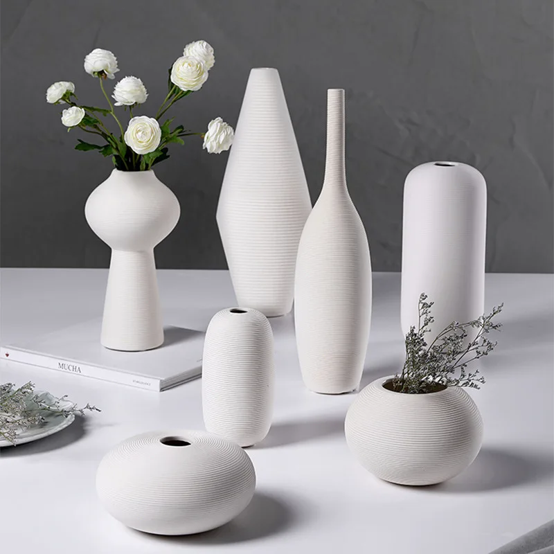 

White ceramic vase ornament modern simple living room dried flower arrangement creative dining table coffee table home