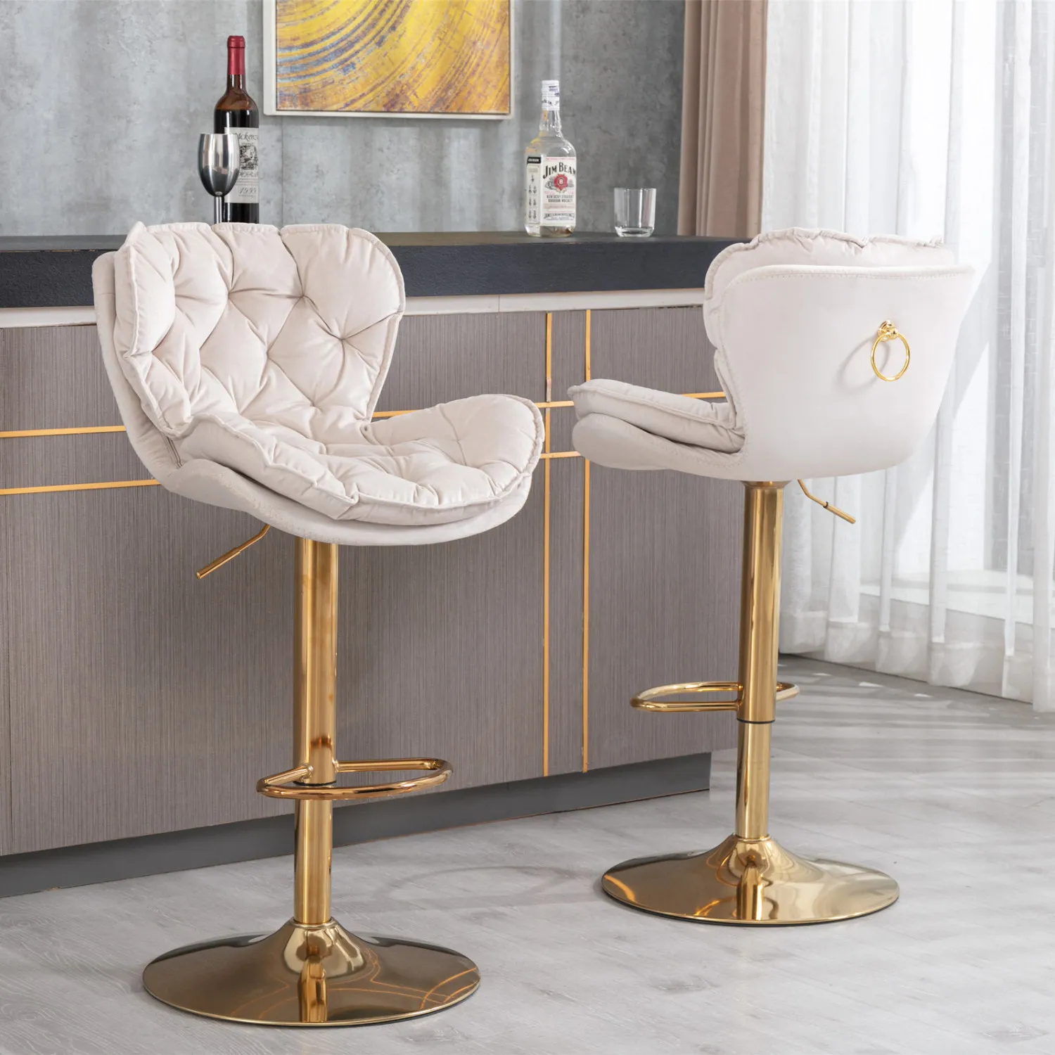 A&A Furniture, conjunto de bancos de bar giratórios de 2, bancos de bar ajustáveis em altura de balcão de veludo, cadeiras de bar de jantar estofadas modernas bar S