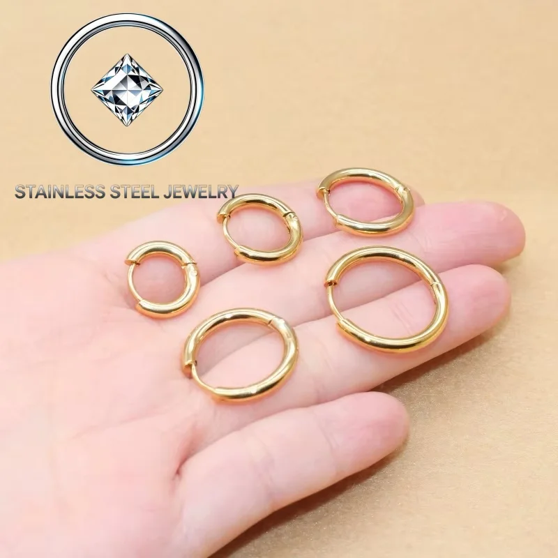 2pc Lot Stainless Steel Round Men Women Hoop Earrings Thick 2.5MM Many Size For Brief Style Fashion Jewelry