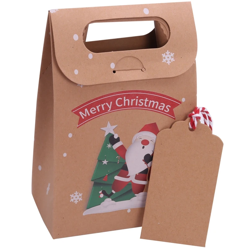 

24 Pieces Christmas Party Gift Boxes Bags Xmas Party Candy Bag Kraft Paper Boxes For Xmas Decoration Supplies