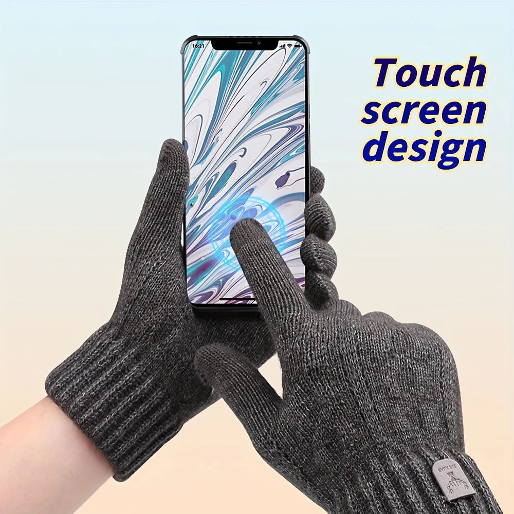 Нескользящие теплые сенсорные зимние сенсорные экраны, теплые шерстяные вязаные плюс флисовые перчатки, перчатки для езды на велосипеде, вождения, новые мужские перчатки с полными пальцами