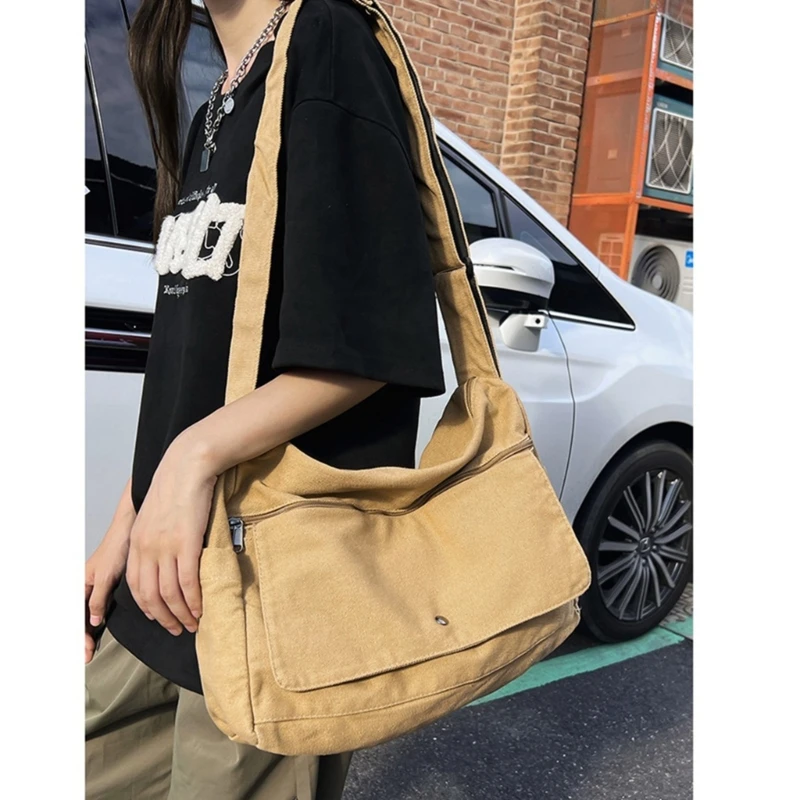 

New Causal Canvas Shoulder Bag For Women Men Japanese Vintage Crossbody Bags Unisex Large Capacity Bag