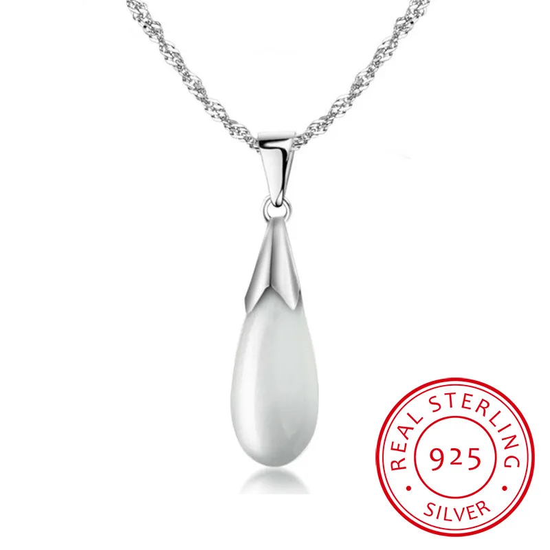

925 Sterling Silver Moonlight Opal Water Droplets Pendant Necklace For Women Gift 45cm Chain choker collares S-N80