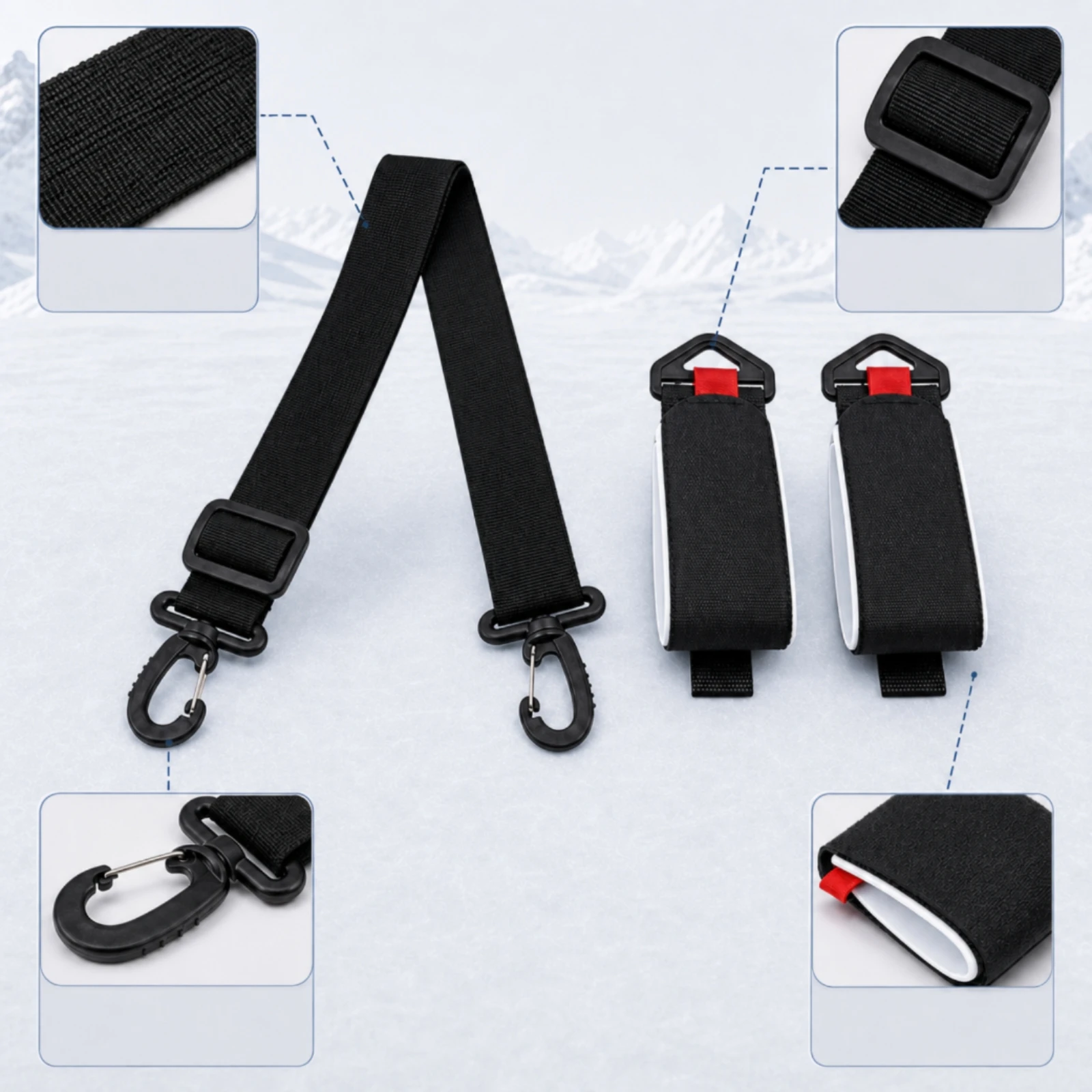 Shoulder Sling Compact Ski Carrier Strap with Padded Hook-and-Loop Wraps Sling Lightweight