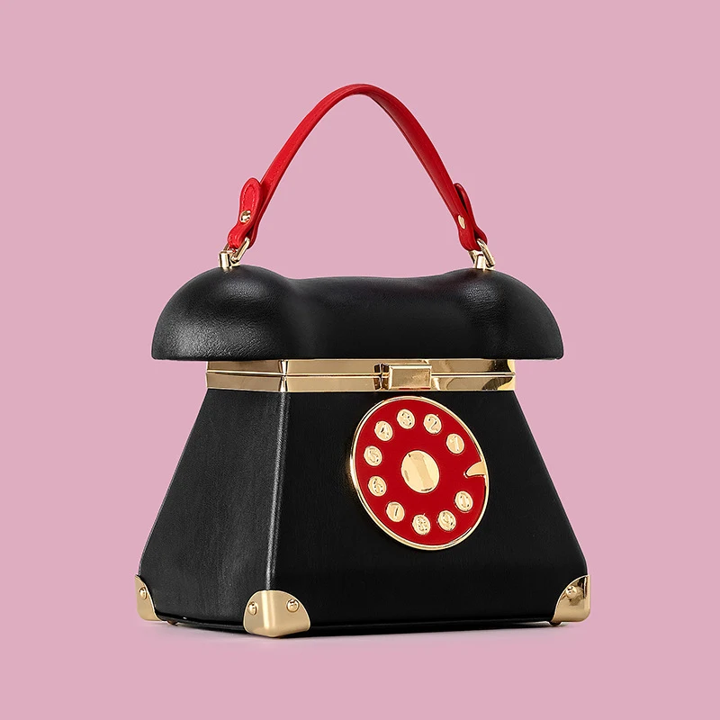 

Vintage Telephone Design Women Handbags Creative Box Shoulder Bags Funny Luxury Pu Leather Crossbody Bag Novelty Party Purses