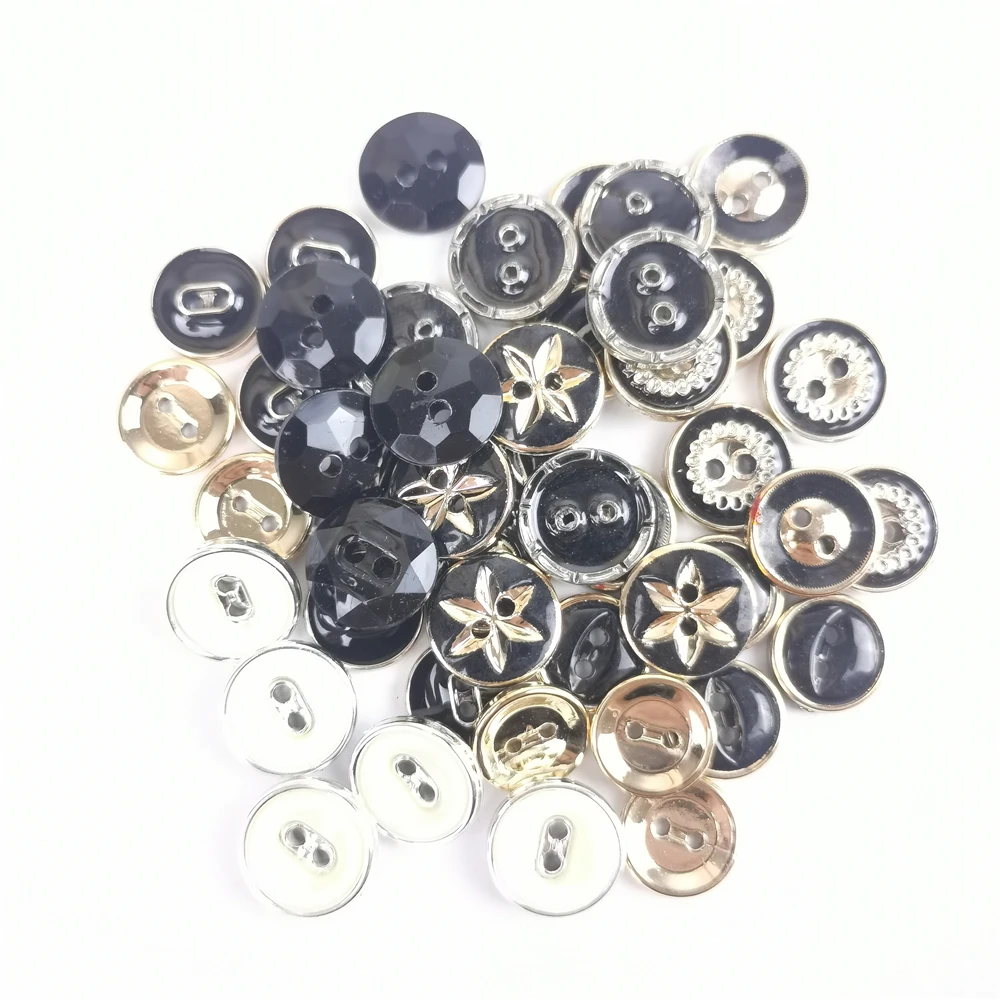 30pcs 10-13mm 2 Holes Round Resin Flatback Plastic Buttons For Kids Sewing Accession Fit Sewing Scrapbooking DIY Black Button