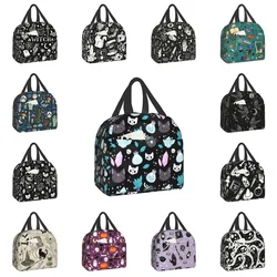 Herb Witch Pattern Insulated Lunch Bag for School Office Halloween Cat Skull Leakproof Cooler Thermal Bento Box Women Children