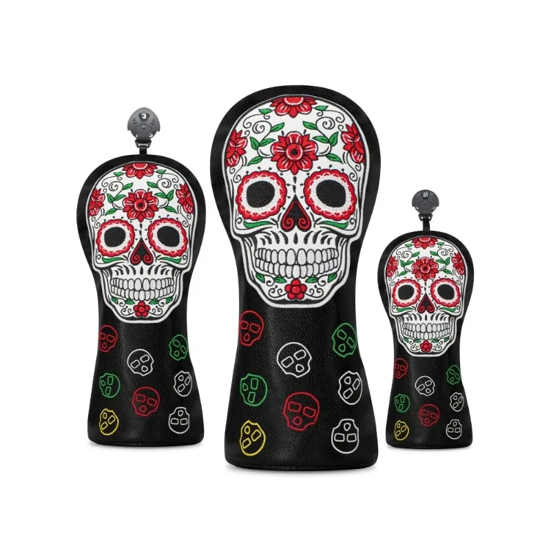 مجموعة غطاء رأس هيكل جمجمة الجولف - بولي يوريثان أسود، يناسب السائق، خشب الممر، هجين، فائدة، مضرب، حديد، إسفين - تصميم زهور.