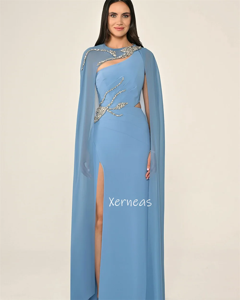 ที่กําหนดเอง Jersey Rhinestone O-คอตรงชุดยาว Bespoke โอกาสซิปพรหมชุดราตรี Elegant Party FBسات