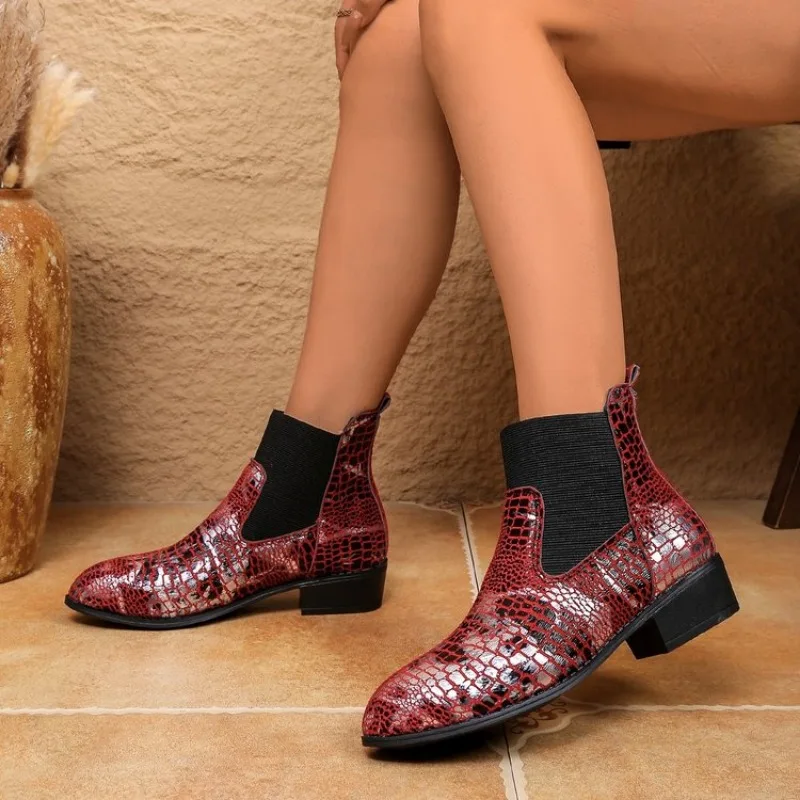 

Plus Size 34 - 43 New Genuine Leather Chelsea Boots Women Autumn Winter Snake Ankle Boots For Women Fashion Casual Shoes