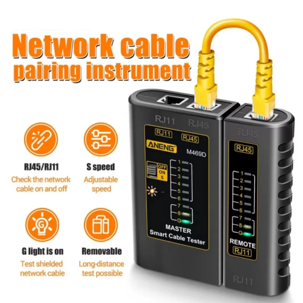 ANENG M469D Cable Lan Tester Network Cable Tester RJ45 RJ11 RJ12 CAT5 UTP LAN Cable Tester Networking Tool Network Repair