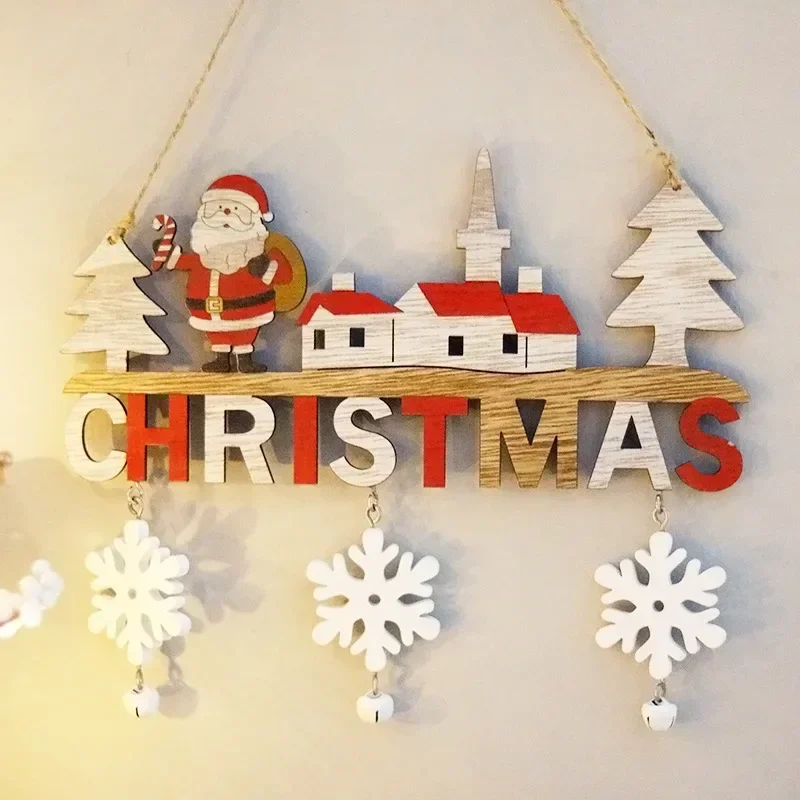 2024 Wooden Christmas Door Hanging Oranments Wall Xmas Dec Merry Christmas Decor for Home Happy New Year Naviidad Door Pendants