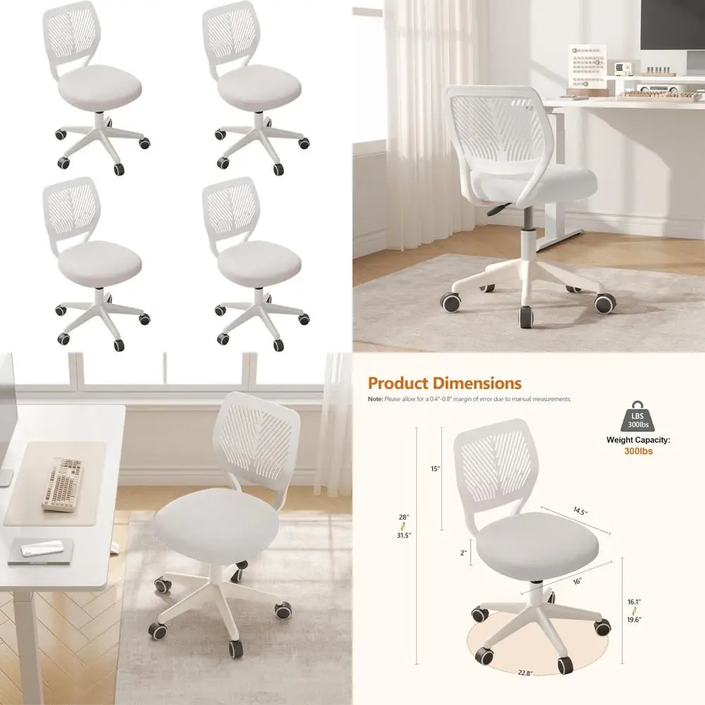 Ergonomic Adjustable Height Swivel Rolling Office Chair with Soft Mesh Cushion for Small Study and Comfortable Use
