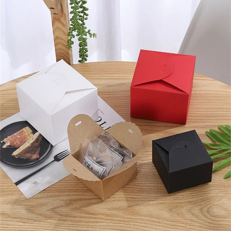 

10pcs Small Square Kraft Paper Packaging Boxes Foldable Candy Pastry Baking Cake Wedding Birthday Party Gift Box