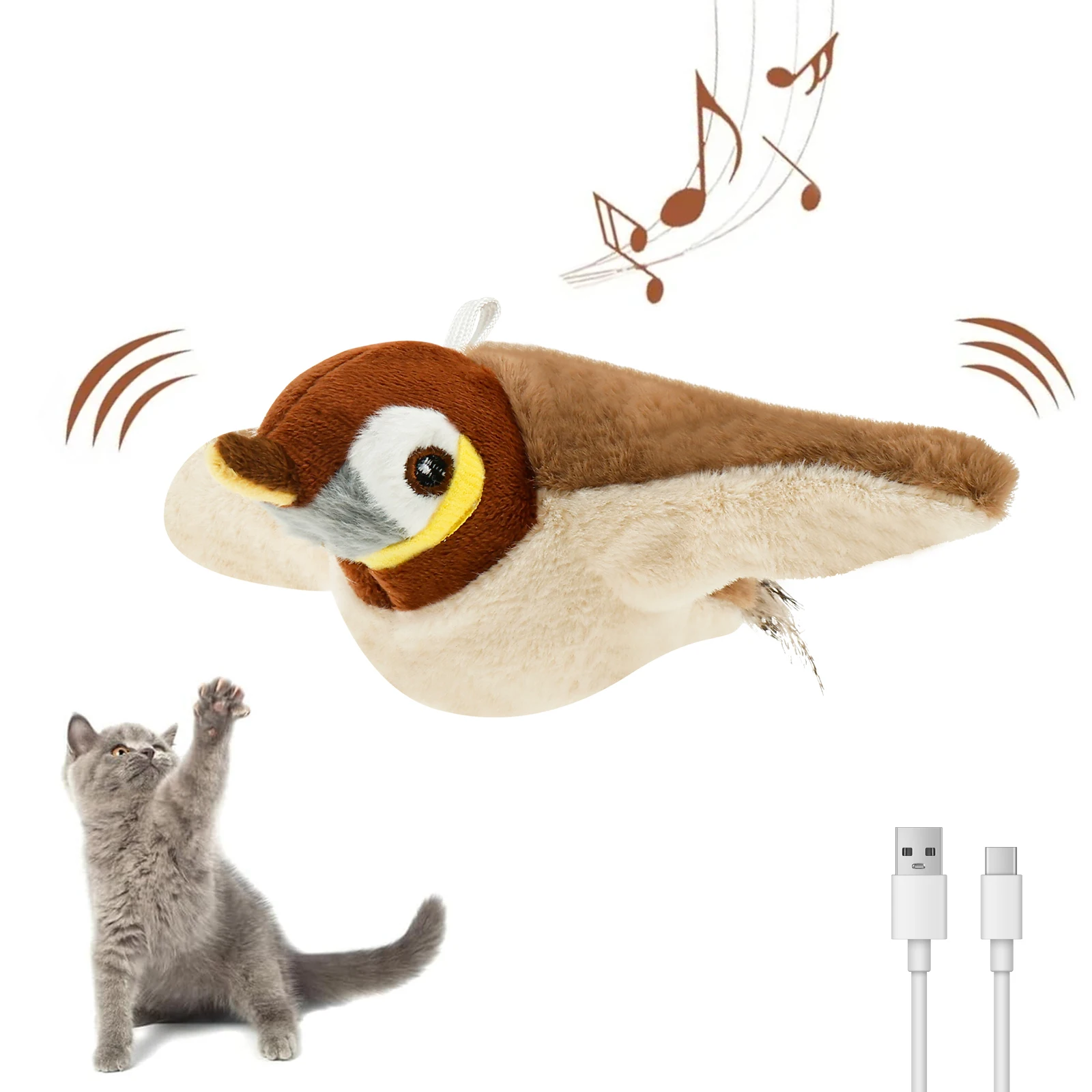 

Интерактивные игрушки для кошек, птицы, электрические хлопчатобумажные крылья, звуковая птица, реалистичные перезаряжаемые плюшевые игрушки для домашних животных, кошек