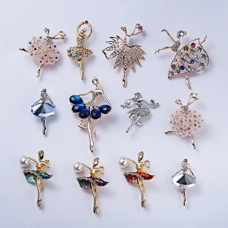 Ballet Dance Brooch for Women Sparkling Crystal Zircon Pins Gymnastics Themed Jewelry for Formal Event Accessory