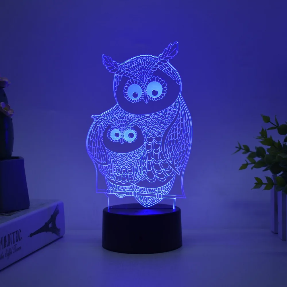 Nighdn Acrylic 3D Lamp Owl Night Light for Kids Room Touch Color Changing Nightlights Room Birthday Christmas Gifts for Toddler