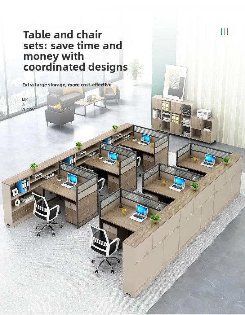 

Office Desk and Chair Combination, Simple Modern Three-person Desk, Screen Desk
