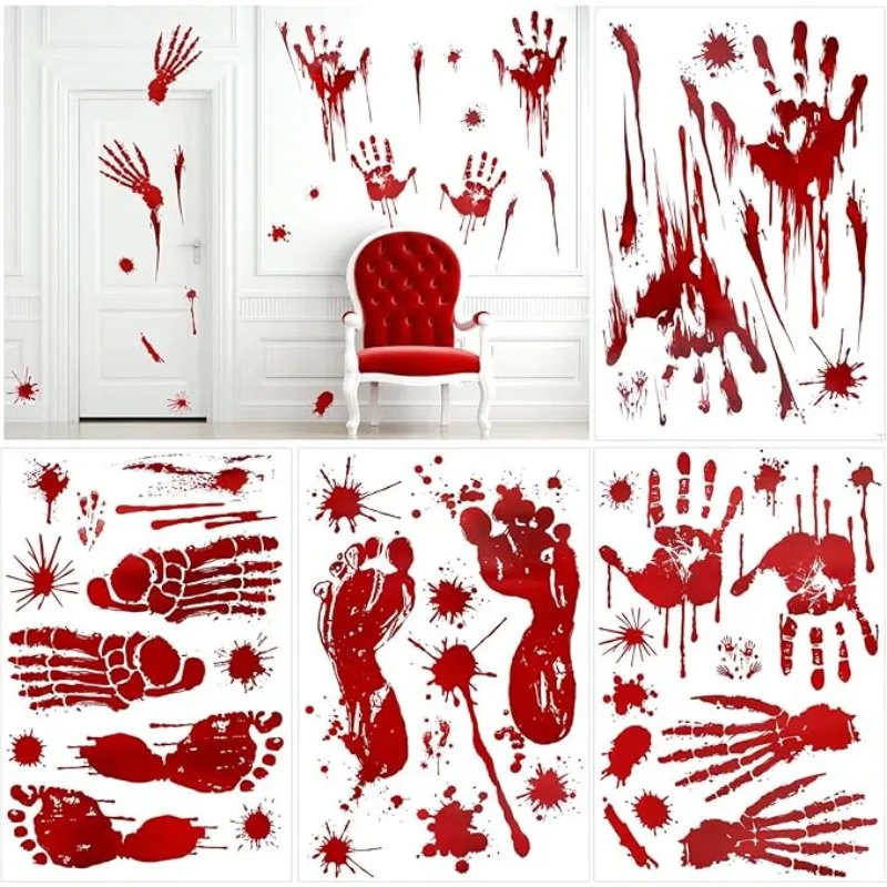 Halloween Bloody Handprint Splats Clings Window Stickers Horror Bathroom Home Party Wall Decor Scary Decarations for Halloween