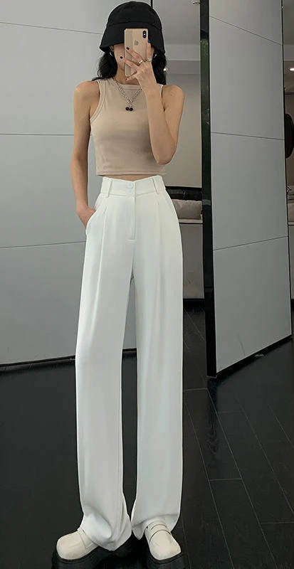 

2022 Autumn New Light Luxury Fashion Wide Leg Pants Women Loose Casual Straight Mopping Suit Pants Boutique Clothing SimpleStyle