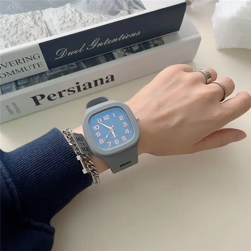 New Cute Pink Square Watch Women Casual Sport WhiteWatches Silicone Band Quartz Wristwatches Ladies Gilrs Students Watch Reloj
