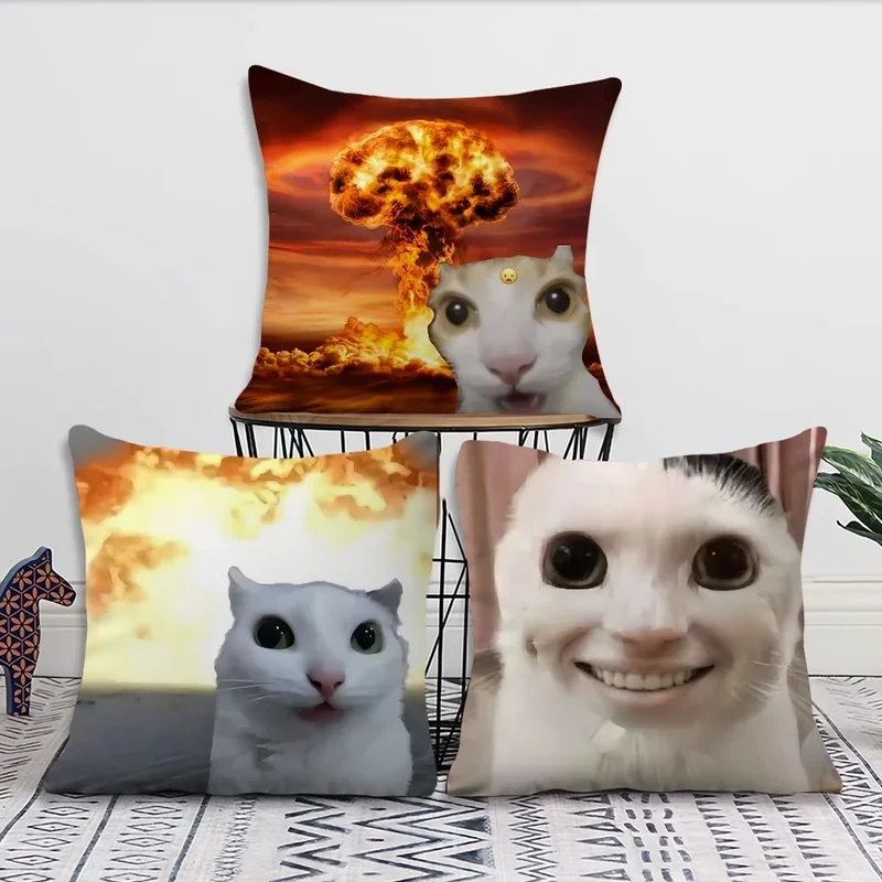 Cushion Cover Comfort Soft Cat Funny Pillowcase Sofa Meme Living Room Home Gift Office Decor Protective Covers