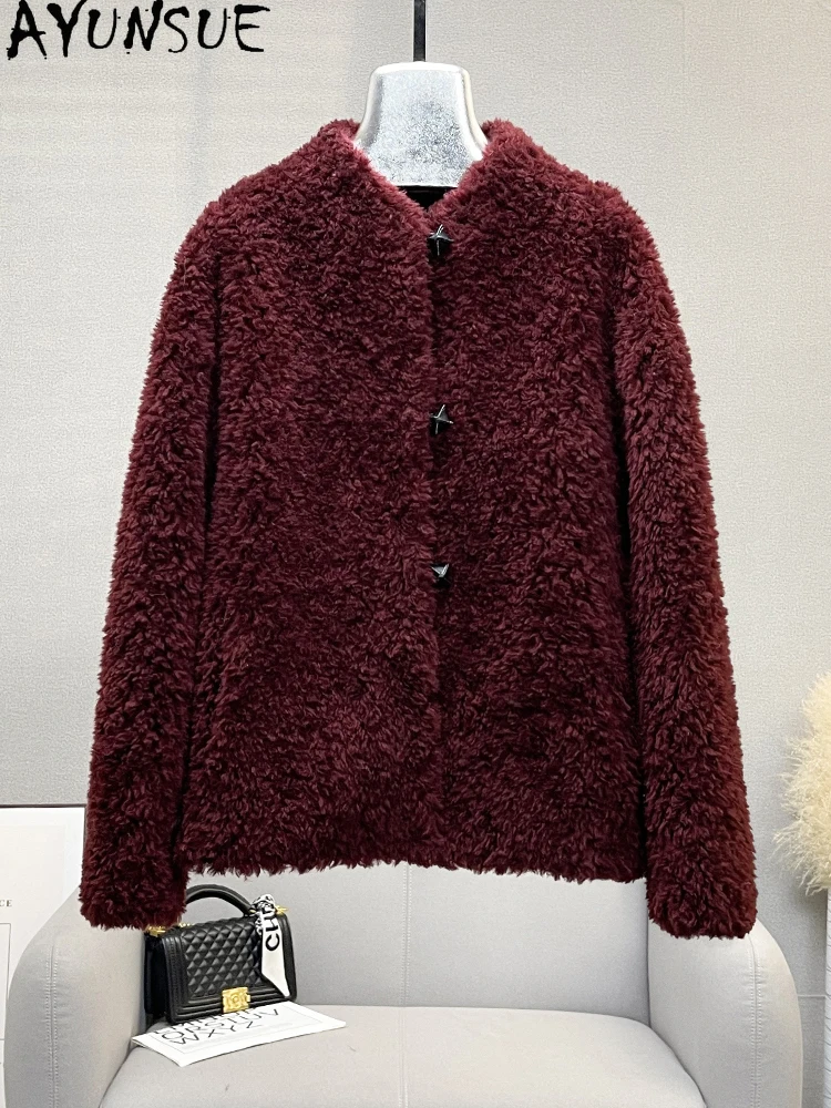 

AYUNSUE женская куртка из 100% натуральной шерсти, модная куртка из овечьего меха с воротником-стойкой, женская одежда, верхняя одежда высокого качества Abrigo Mujer