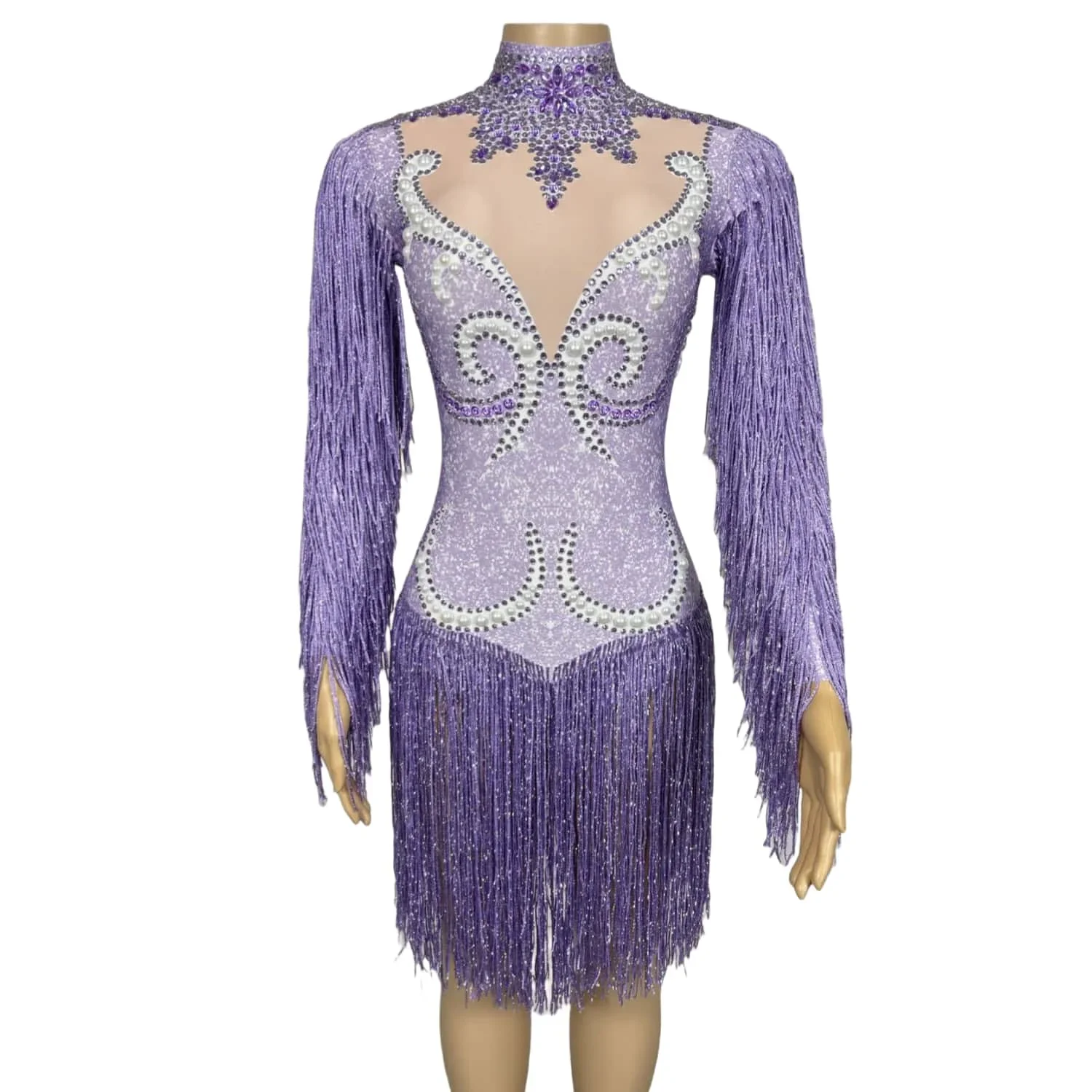 

Crystal Rhinestone Bodysuits Stage Performance Nightclub Tassel Jazz Dance Costumes Women Party Uniform Jumpsuit Gongniu