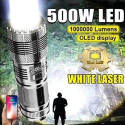 Powerful 1000000LM White Laser Flashlight Built-in 7800mah Battery Type-C Charging Tactical Torch Multifunctional Emergency Lamp